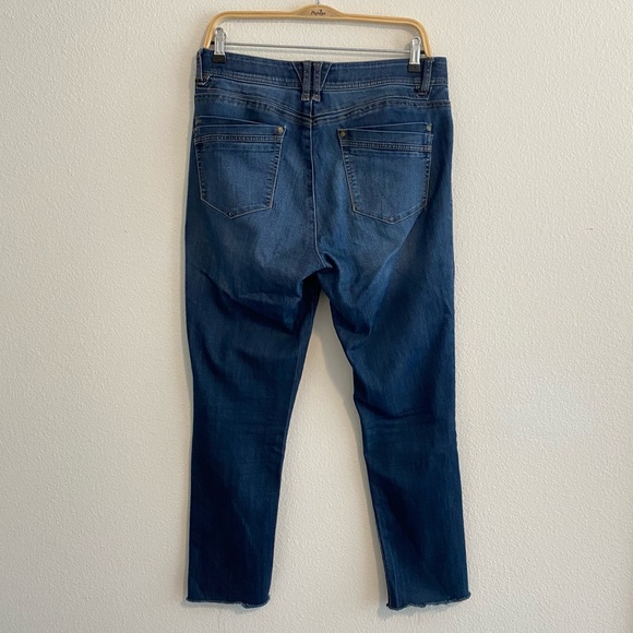 Democracy Ab Solution High Rise Dark Denim Raw Him Side Slit Slim Jeans Size 10 - Picture 7 of 12